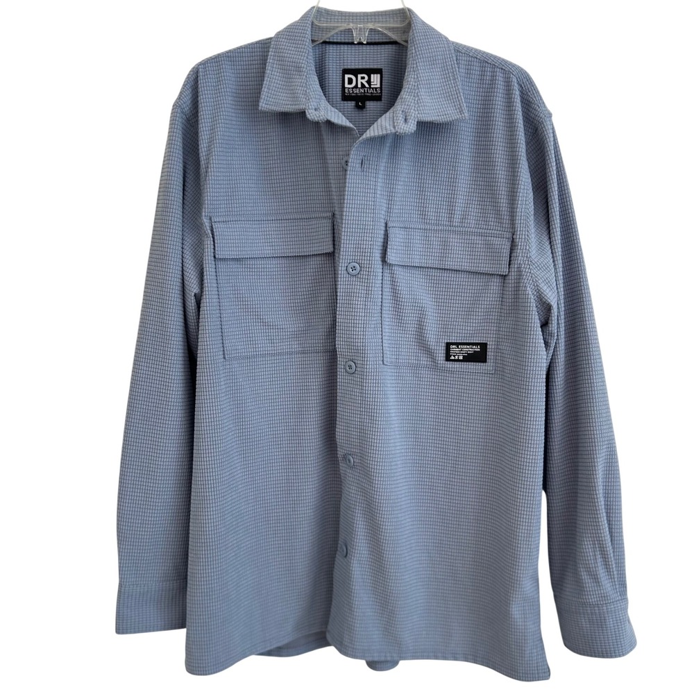 DR Essentials Mens Waffle Knit Button Up Shirt/Jacket Blue Long Sleeve Sz L NWOT